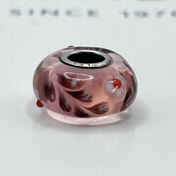 TROLLBEADS UU Pink & Purple Flower Ferns LAA 925S NEW! w Red Buds - Picture 3 of 8